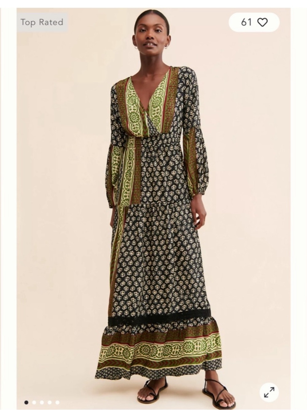 Anthropologie Gwenyth Paisley Bohemian Long Sleeve Maxi Dress Large